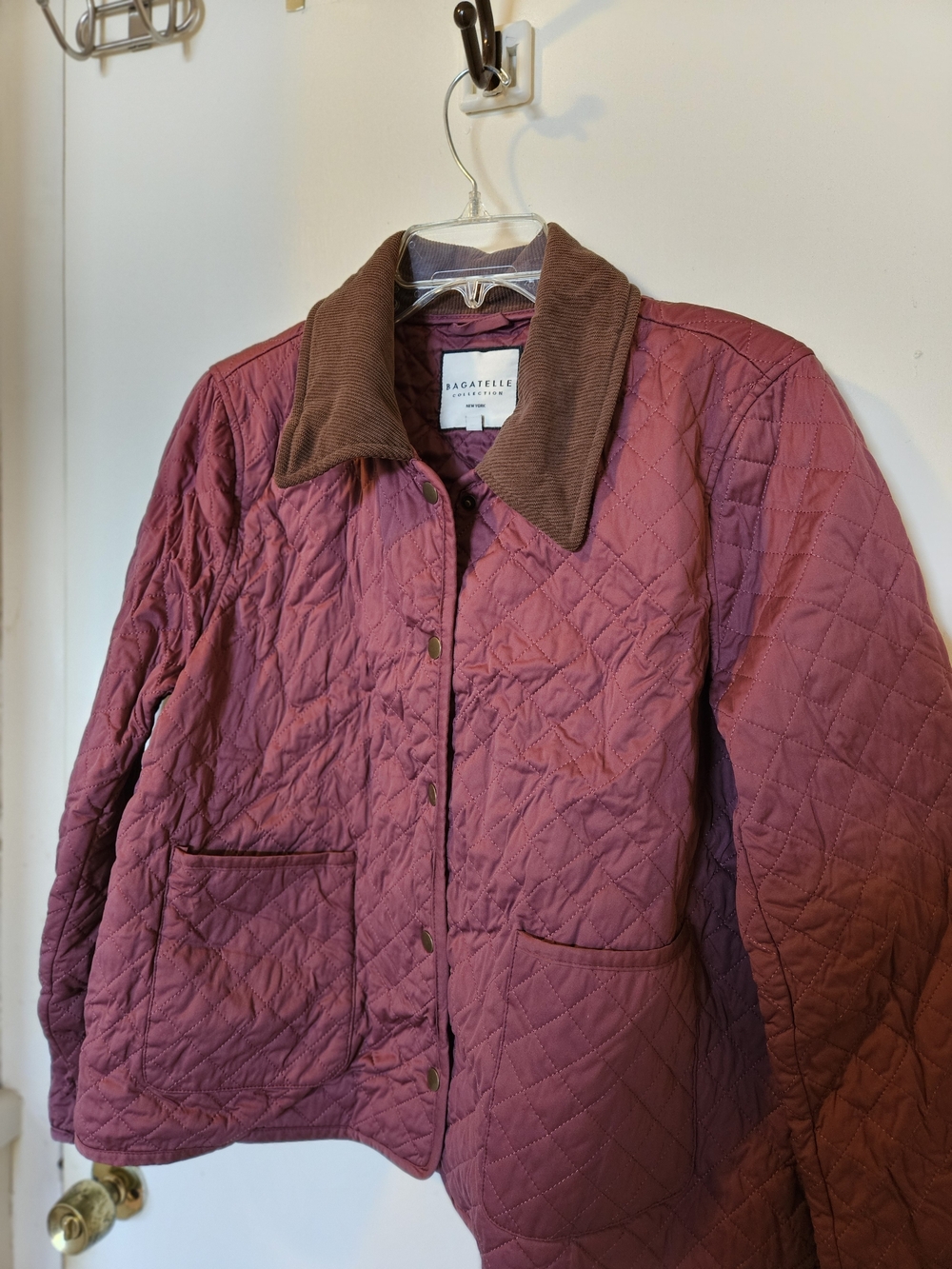 bagatelle Quilted Puffer Jacket in Dusty Rose with Brown Corduroy Collar